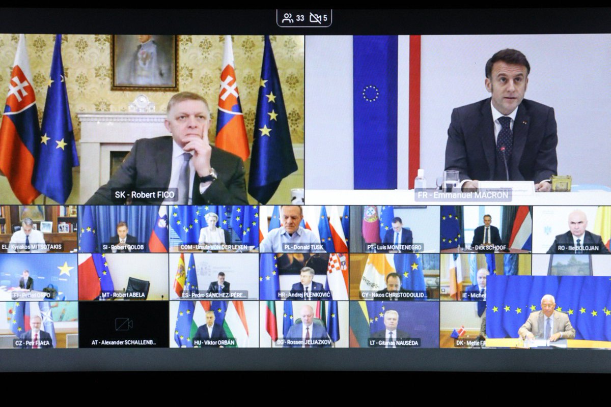 eucopresident's tweet image. Continuing to work on close European coordination, today president @EmmanuelMacron debriefed EU leaders on his meeting with @realDonaldTrump earlier this week in Washington. 

Very useful to prepare our special European Council on 6 March, where we will take decisions on our