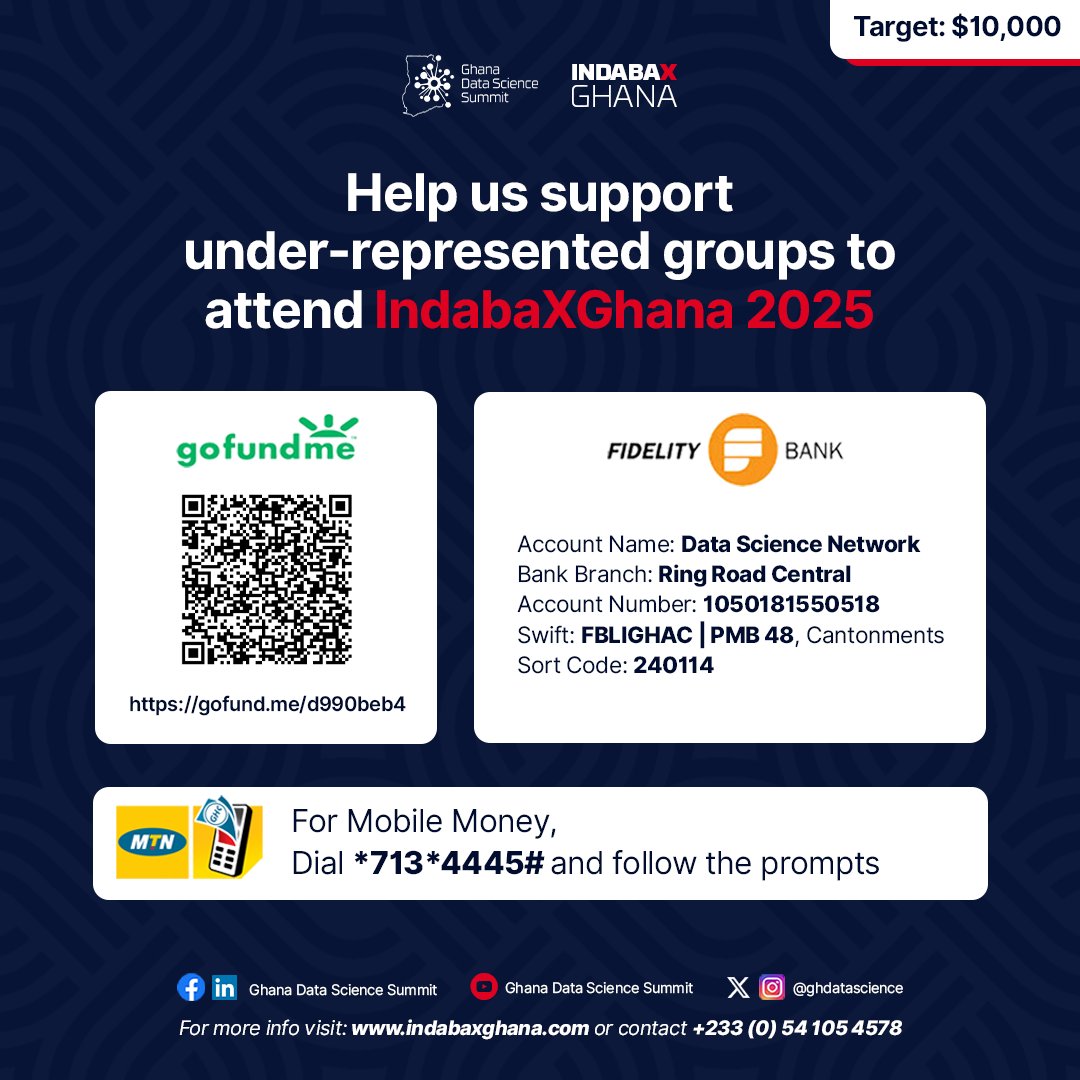 #IndabaX Ghana 2025 is set to empower aspiring #data scientists, #AI enthusiasts, and industry leaders.

Help make this event a success

💡 Every contribution counts in shaping the future of data science in Africa!

🔗 gofund.me/d990beb4

#IndabaXGhana2025 #GDSS2025