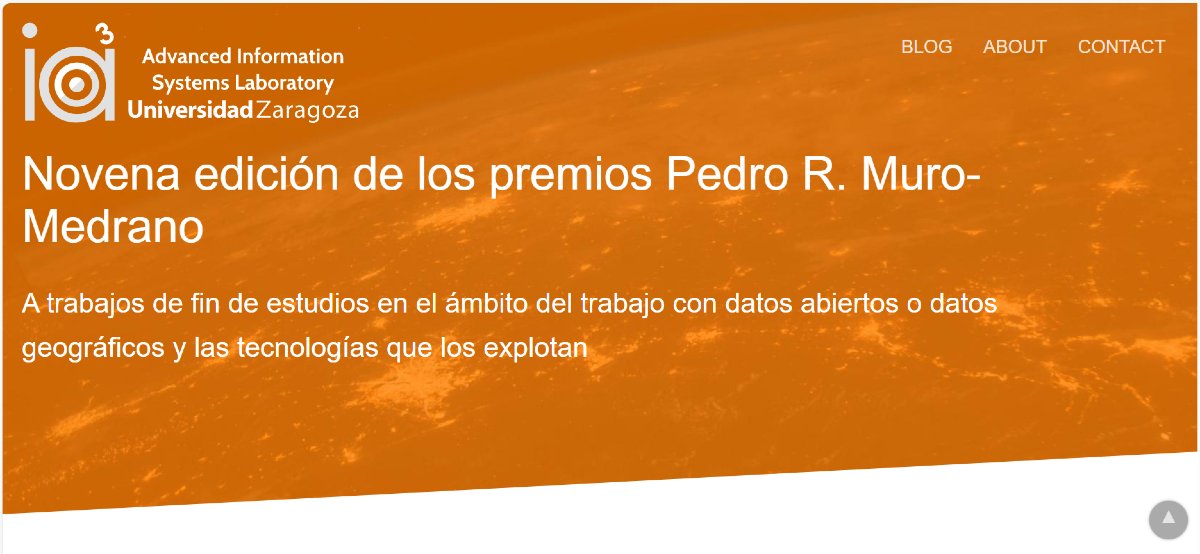 🏆 9ª edición premios Pedro R. Muro-Medrano

👨‍🎓 Se otorga a trabajos de fin de estudios defendidos en cualquier universidad española en 2024, en el ámbito del trabajo con #datosAbiertos o #datosGeográficos y las tecnologías que los explotan 🌍

🗓️ El plazo de recepción de los