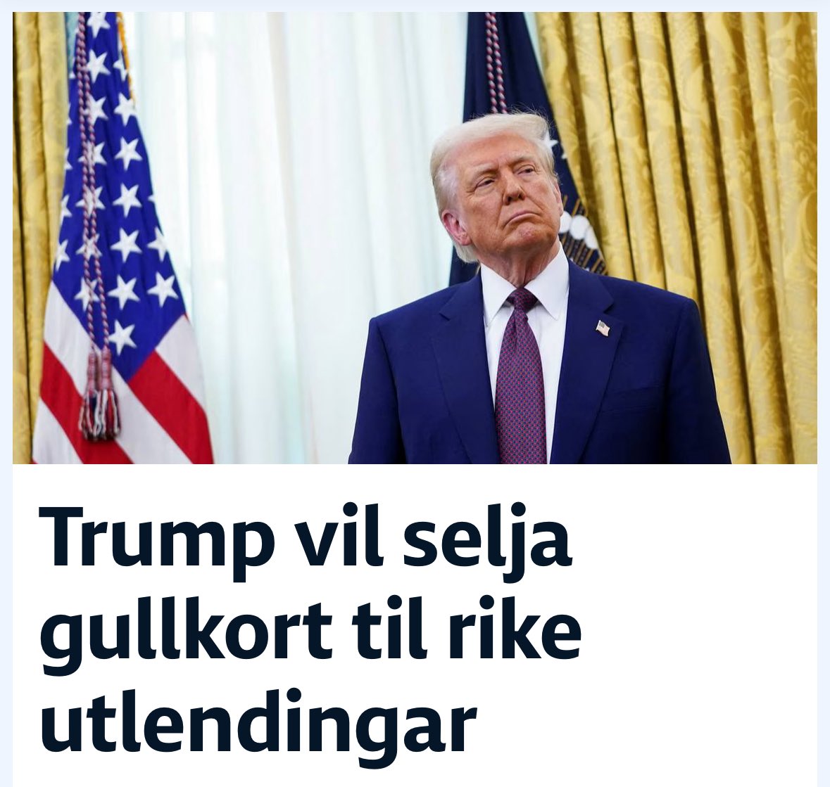 En annen mer korrekt vinkling:

Trump øker prisen på investor visum ifra 1 million dollar til 5 millioner dollar. 
En ordning som har vært i virkning fra 1990.