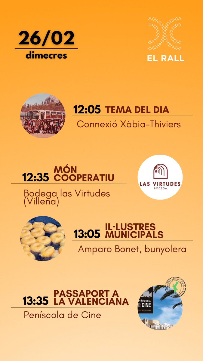 Hui, dimecres, visitarem #França arran un llibre i moltes històries a #Xàbia, gaudirem dels bunyols de la nostra il·lustre municipal o viatjarem per #Peníscola a través del cinema.

📻A les 12 h en la ràdio d'<a href="/apunt_media/">À Punt</a>!