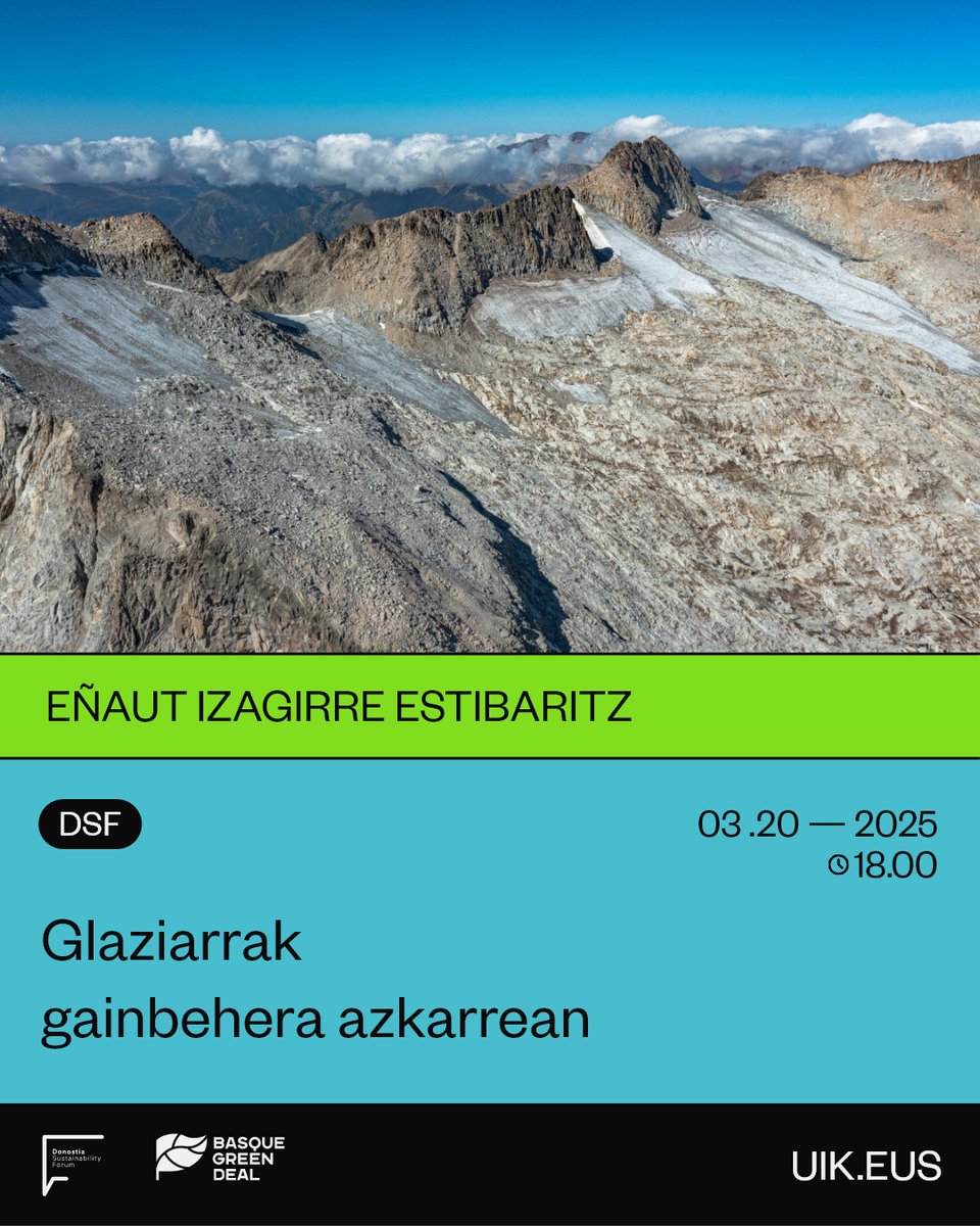 UIK (@uik_eus) on Twitter photo 🌍 #DonostiaSustainabilityForum ➡️ Glaziarrak gainbehera azkarrean
Eñaut Izagirrek (<a href="/Ernatio/">Eñaut Izagirre</a>) eskainiko duen ponentzia-solasaldi honetan, mendiko glaziarrek klima-aldaketaren adierazle sentikor gisa duten funtsezko papera aztertuko dugu. Glaziarren Kontserbazioaren Nazioarteko… 🌍 #DonostiaSustainabilityForum ➡️ Glaziarrak gainbehera azkarrean
Eñaut Izagirrek (<a href="/Ernatio/">Eñaut Izagirre</a>) eskainiko duen ponentzia-solasaldi honetan, mendiko glaziarrek klima-aldaketaren adierazle sentikor gisa duten funtsezko papera aztertuko dugu. Glaziarren Kontserbazioaren Nazioarteko…