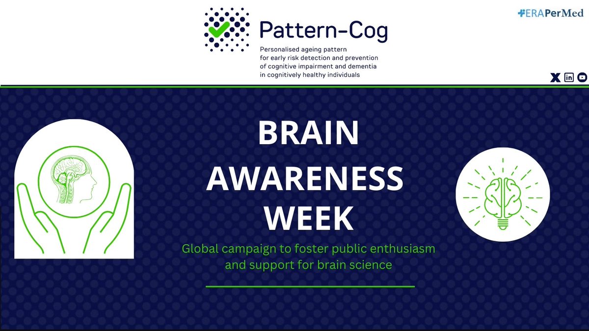 Pattern Cog (@patterncog) on Twitter photo 🧠It’s #BrainAwarenessWeek!
Funded by <a href="/ERANET_PerMed/">ERA-Net PerMed</a>, <a href="/PatternCog/">Pattern Cog</a> stands for “Personalised aging pattern for early risk detection and prevention of cognitive impairment and dementia in cognitively healthy individuals”.
For more info, visit pattern-cog.eu
#BrainWeek 🧠It’s #BrainAwarenessWeek!
Funded by <a href="/ERANET_PerMed/">ERA-Net PerMed</a>, <a href="/PatternCog/">Pattern Cog</a> stands for “Personalised aging pattern for early risk detection and prevention of cognitive impairment and dementia in cognitively healthy individuals”.
For more info, visit pattern-cog.eu
#BrainWeek