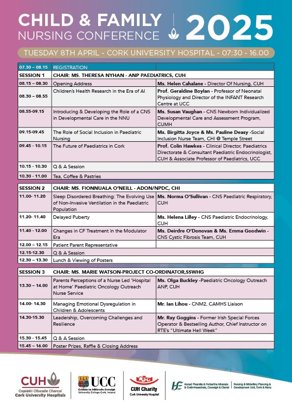 Bebhinn o'sullivan (@obebh) on Twitter photo Exciting line up of presenters at CUH Child & Family Nursing Conference, Tuesday 8th April! Registration details below
<a href="/NMPDUCorkKerry/">NMPDU South West</a> <a href="/ncnn_irl/">NCNN</a> <a href="/NurMidONMSD/">ONMSD</a> <a href="/RosieShhehan1/">Rosemarie Sheehan</a> <a href="/siobhanmh/">SiobhĆ”n Horkanš</a> @MaryHughesAP <a href="/TippUHnursing/">TippUH-NURSING</a> <a href="/CHI_Ireland/">Children's Health Ireland</a> <a href="/SIVUH/">South Infirmary Victoria University Hospital</a> <a href="/UHW_Waterford/">Univ Hosp Waterford</a> <a href="/IADNAM1/">Irish Association Directors Nursing and Midwifery</a> Exciting line up of presenters at CUH Child & Family Nursing Conference, Tuesday 8th April! Registration details below
<a href="/NMPDUCorkKerry/">NMPDU South West</a> <a href="/ncnn_irl/">NCNN</a> <a href="/NurMidONMSD/">ONMSD</a> <a href="/RosieShhehan1/">Rosemarie Sheehan</a> <a href="/siobhanmh/">SiobhĆ”n Horkanš</a> @MaryHughesAP <a href="/TippUHnursing/">TippUH-NURSING</a> <a href="/CHI_Ireland/">Children's Health Ireland</a> <a href="/SIVUH/">South Infirmary Victoria University Hospital</a> <a href="/UHW_Waterford/">Univ Hosp Waterford</a> <a href="/IADNAM1/">Irish Association Directors Nursing and Midwifery</a>