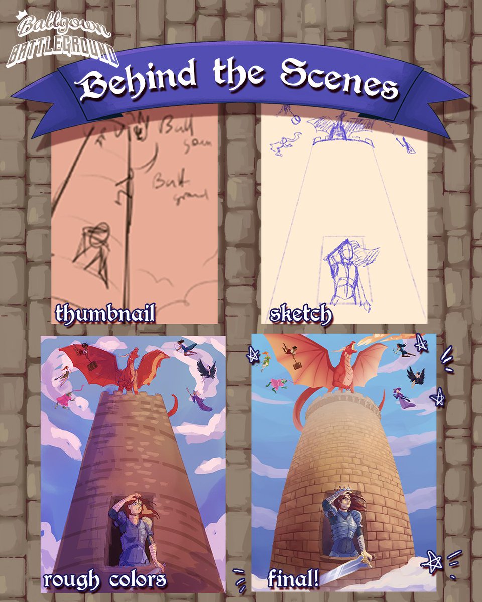 RelikGames's tweet image. Ever wonder how it's made? Here’s the process our artist followed when designing the final version of the cover for Ballgown Battleground. You might even see a familiar face ;)
#relikgames #boardgames