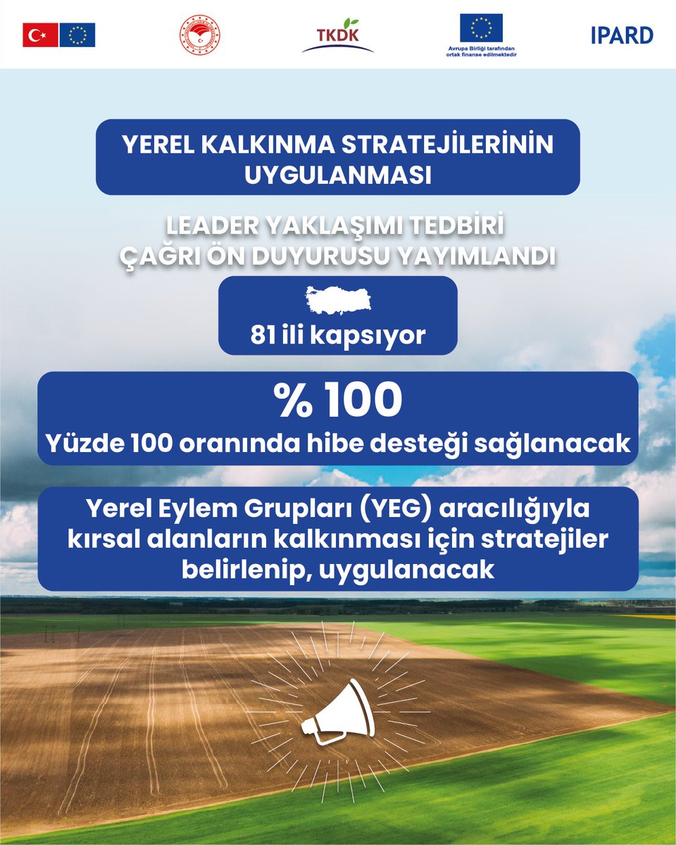 musta_bugun's tweet photo. Yerel Kalkınma Stratejilerinin Uygulanması - LEADER Yaklaşımı Tedbirine ait Çağrı Ön Duyurusu yayımlandı. 

Kırsaldaki yöre insanı ‘LEADER’ ile birleşiyor, yerelde güçleniyor.👩🏻‍🌾🤝🏡 

Detaylar için👇🏻
🔗https://t.co/dsjB7U0d1L https://t.co/7So0Z7EaFi