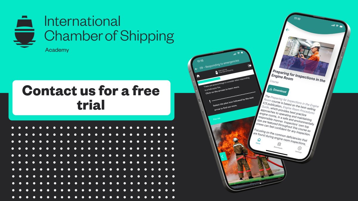Are you involved in training crews? 🚢
 
You can begin a free trial of any ICS Academy course to help you decide if they’ll work well for your crews. ⚓
 
Get in touch and begin your trial today: ics-shipping.org/academy/contac… 
 
#ICS #ICSAcademy #eLearning #Training #Maritime