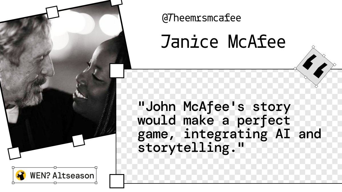 wenaltseason's tweet photo. @theemrsmcafee
AI, storytelling, and crypto could be the ultimate gaming trifecta. And if there’s a story that deserves to be on-chain, it’s the wild ride of John McAfee. https://t.co/FvSyuenA8Z