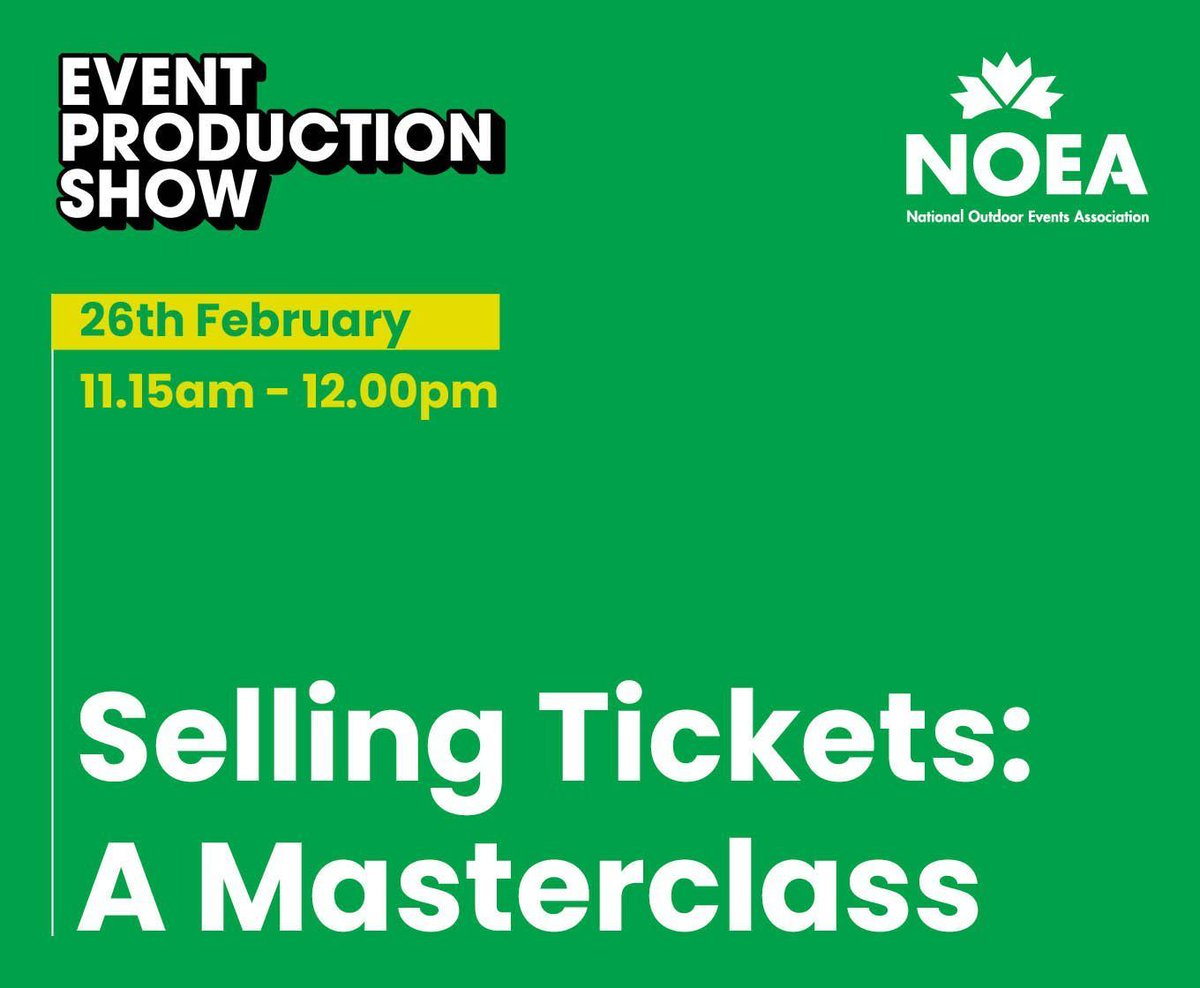 🌟 Starting in 30 minutes!

Join Matt Evans (See Tickets) at the Futures Stage at Event Production Show for 'Selling Tickets: A Masterclass '. 

This session is part case study, part advice on how you can sell more tickets. 

@the-event-production-show #NOEA