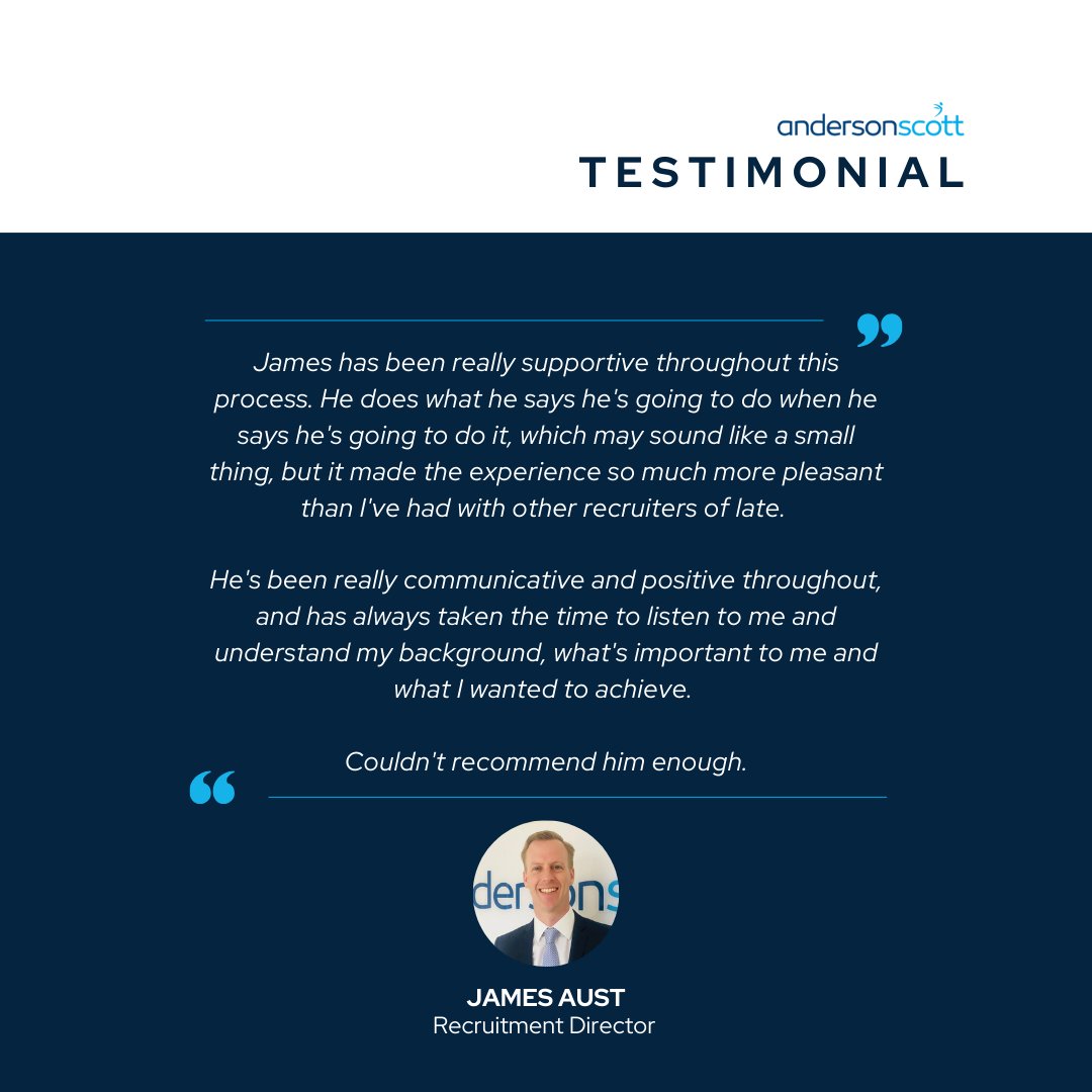 anderscott_sol's tweet image. ⭐ Testimonial ⭐

One of our recent candidates shared some lovely feedback about their experience working with our Recruitment Director James Aust, that we just had to share. 

Get in touch with us today for a free consultation. 
📞 01902 203 303 
📧 enquires@anderscott.co.uk