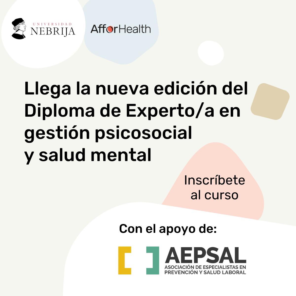 AEPSAL (@aepsal) on Twitter photo ¡Inscripciones abiertas para el Diplomado en Gestión Psicosocial y Salud Mental! <a href="/AFFORPrevencion/">Affor Health</a> <a href="/Nebrija/">Universidad Nebrija</a>
🔹Online
🔹 200 h. de formación
🔹 Docentes internacionales
🔹 Stage presencial en Madrid
🎓 <a href="/Aepsal/">AEPSAL</a> l@s asociad@s tienen un 10% de descuento.🔗 lnkd.in/dc8ukch6 ¡Inscripciones abiertas para el Diplomado en Gestión Psicosocial y Salud Mental! <a href="/AFFORPrevencion/">Affor Health</a> <a href="/Nebrija/">Universidad Nebrija</a>
🔹Online
🔹 200 h. de formación
🔹 Docentes internacionales
🔹 Stage presencial en Madrid
🎓 <a href="/Aepsal/">AEPSAL</a> l@s asociad@s tienen un 10% de descuento.🔗 lnkd.in/dc8ukch6
