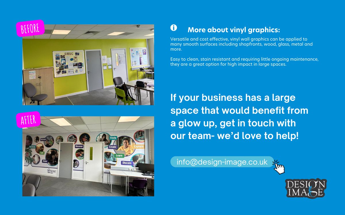 DesignImageLtd's tweet image. Excited to present the classroom graphics created for our client, which are not only visually engaging but also perfectly aligned with the intended use of the space. ow.ly/uHHo50V6KWm #largeformat #wallgraphics #education #learning  #design #graphicdesign #designimage