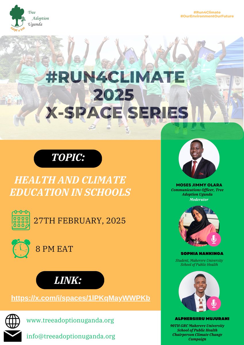 tree_adoptionug's tweet photo. Join us tomorrow at 8 PM for an exciting conversation on #Health🩺🩹 and #ClimateEducation in Schools🏫. Do not miss out on the marvelous insights from the Speakers on board. Tune in using the link below:
https://t.co/WjWFb1aaRl
#ClimateActionNow
#ClimateandHealth https://t.co/hVHnu6NxIA