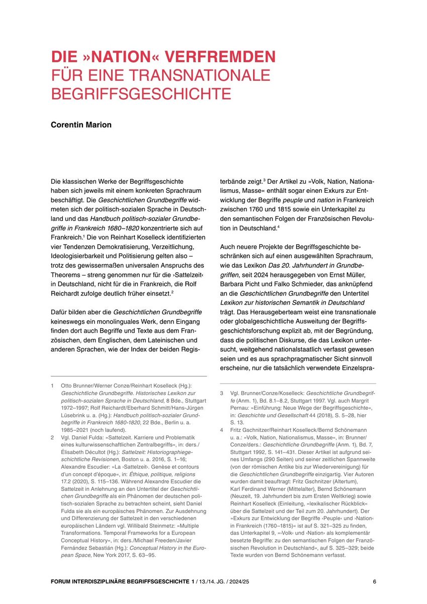 Heute ist mein Beitrag im FIB erschienen. Dort geht es um den Ansatz der transnationalen Begriffsgeschichte am Beispiel von „Nation“ im 19. Jh. Das Heft geht auf einer Tagung beim ZfL Berlin zur Begriffsgeschichte mit und über Koselleck hinaus zurück
➡️ doi.org/10.13151/fib.2…
