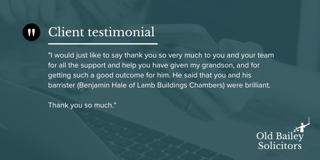 Old Bailey Solicitors (@oldbaileysols) on Twitter photo This feedback for Matthew Bishop from the Grandmother of a client is a stark reminder to us of the impact criminal accusations have on not just our clients, but also on their friends and family too. Thanks go to <a href="/LBCrimeTeam/">Lamb Building Crime Team</a> also.
Read more here: oblaw.co.uk/client-testimo… This feedback for Matthew Bishop from the Grandmother of a client is a stark reminder to us of the impact criminal accusations have on not just our clients, but also on their friends and family too. Thanks go to <a href="/LBCrimeTeam/">Lamb Building Crime Team</a> also.
Read more here: oblaw.co.uk/client-testimo…