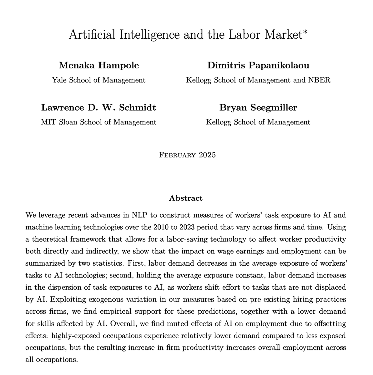 JMateosGarcia's tweet photo. "Artificial Intelligence and the Labor Market"

Very nice analysis of LinkedIn data to estimate the impact of AI on jobs between 2010 and 2023. 
Their findings illustrate the complexity of AI economic impacts: what exposure taketh away, complementarities and productivity giveth. https://t.co/iyVwZn7Br5