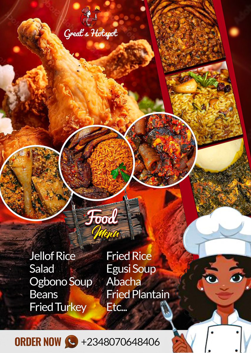 GreatnesOsawaru's tweet image. GREATNESS DESIGN CHALLENGE

DAY 26 - Food Flier

Design drops daily at 12:00 PM WAT
📌 Like, Share, Follow &amp;amp; Comment to support!
🚀 Stay tuned for more creative designs!
#GreatnessDesignChallenge #designshowcase #creativeposter #GreatnessVisuals
#likesharefollowcomment