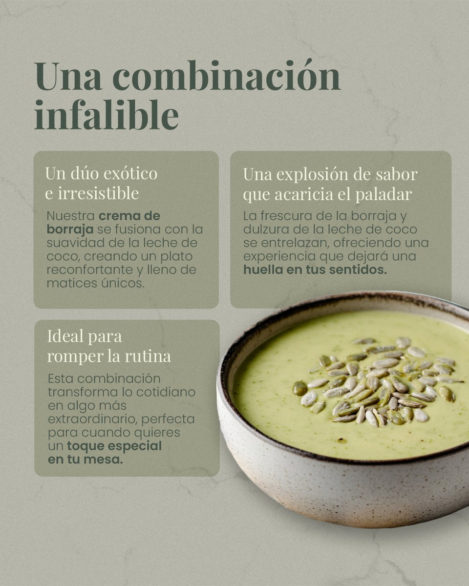 ¡Crema de Borraja con Leche de Coco, el toque exótico que tu mesa necesita! 🥥

Elaborada con la frescura de la borraja y la suavidad de la leche de coco, para un equilibrio perfecto entre tradición e innovación. 🥬🌴

Listísima para calentar y disfrutar.

#gvtarra #verduras
