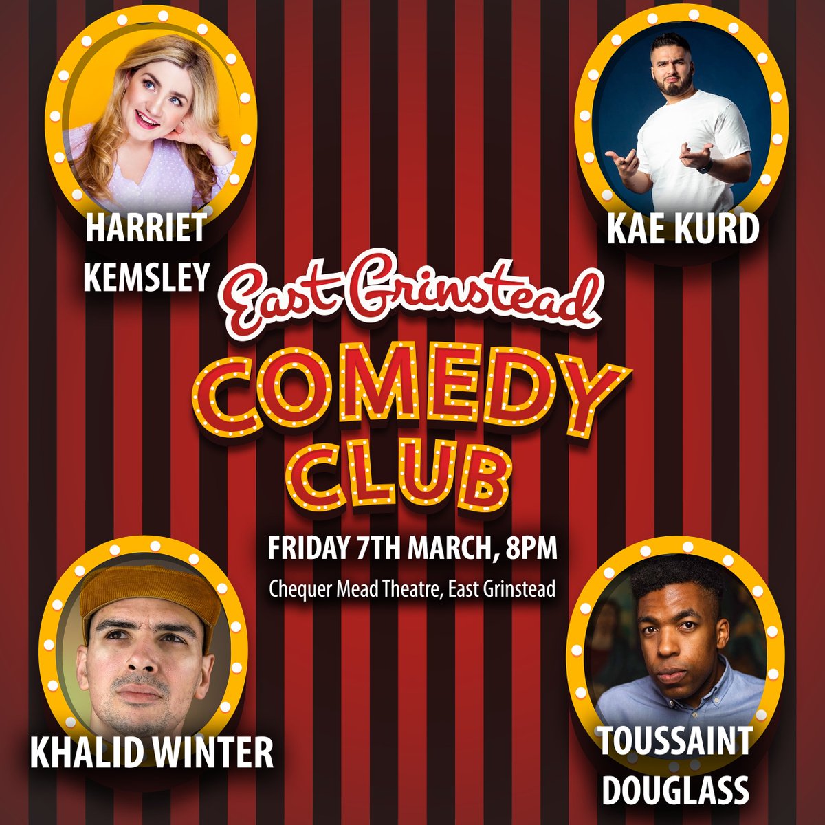 Chequer Mead Theatre (@chequermead) on Twitter photo Tickets for the next East Grinstead Comedy Club with @Rangatainment are selling fast so grab yours now so you don't miss out. With @HarrietKemsley, <a href="/KaeKurd/">Kae Kurd</a>, <a href="/KhalidWinter/">Khalid Winter</a> and hosted by <a href="/Toussaint_X/">Toussaint Douglass</a> The bar will be open 🍺🍷 Friday 7th March 8pm 🎟️ loom.ly/Mi9yE8o Tickets for the next East Grinstead Comedy Club with @Rangatainment are selling fast so grab yours now so you don't miss out. With @HarrietKemsley, <a href="/KaeKurd/">Kae Kurd</a>, <a href="/KhalidWinter/">Khalid Winter</a> and hosted by <a href="/Toussaint_X/">Toussaint Douglass</a> The bar will be open 🍺🍷 Friday 7th March 8pm 🎟️ loom.ly/Mi9yE8o