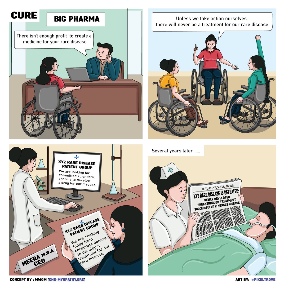 #RAREComics

Chapter 4 - Cure

When people living with rare diseases and their loved ones come together, they can forge a path towards a cure.

🖌️ by Pixel Trove

#FebRAREuary #TurningRareIntoArt #RareDiseaseDay #GNEMyopathy #RareLives