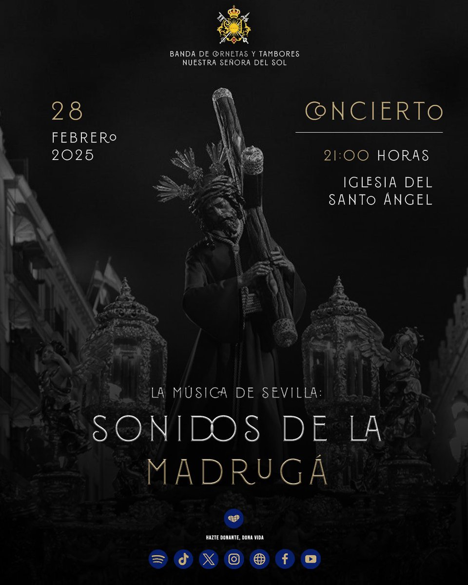 bandasol's tweet photo. "Madrugá del Viernes Santo, bajo una luna que brilla, lágrimas derrama el cielo, que las recoge Sevilla".

El próximo viernes, ofreceremos un regalo a Sevilla y su noche mágica. 

𝐋𝐚 𝐌ú𝐬𝐢𝐜𝐚 𝐝𝐞 𝐒𝐞𝐯𝐢𝐥𝐥𝐚: 𝐒𝐨𝐧𝐢𝐝𝐨𝐬 𝐝𝐞 𝐥𝐚 𝐌𝐚𝐝𝐫𝐮𝐠á 

💙 ¡Te esperamos! https://t.co/0XzBatUfHm