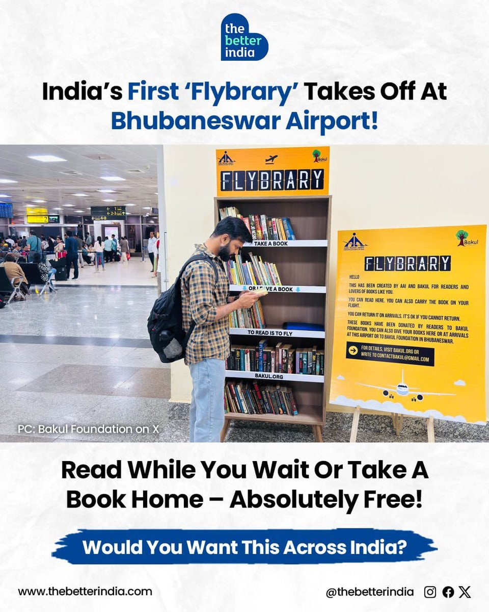 A unique initiative by <a href="/BakulFoundation/">Bakul Foundation</a> and Airpot authority of india the #flybrary at #biju_pattanaik_international_airpot , bhubaneswar is turning travel time into reading time.. 
#booklovers #BooksWorthReading 
<a href="/thebetterindia/">The Better India</a>