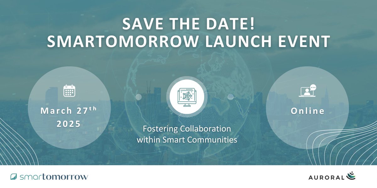 🚀Save the Date!

SmarTomorrow Launch Event – March 2025 

Join us online to explore SmarTomorrow opportunities on digital innovation for Smart Communities and find partners for your projects! ✨

🗓️ March 27th, 2025

🎉Stay tuned for more details and registration info!