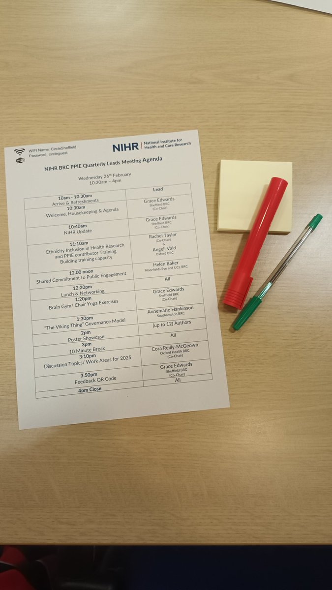 Grace Edwards (@graceed123) on Twitter photo Welcome National BRC #PPIE Leads to Sheffield for our annual in-person meeting!
<a href="/SheffieldBRC/">NIHR Sheffield Biomedical Research Centre</a> is Co-Chairing with <a href="/OxfordBRC/">NIHR Oxford Biomedical Research Centre</a> & <a href="/OxfordHealthNHS/">Oxford Health NHS FT</a>
Together we will decide the direction of the BRC PPIE Leads Network for the next 12 months and share best practice
#workingtogether Welcome National BRC #PPIE Leads to Sheffield for our annual in-person meeting!
<a href="/SheffieldBRC/">NIHR Sheffield Biomedical Research Centre</a> is Co-Chairing with <a href="/OxfordBRC/">NIHR Oxford Biomedical Research Centre</a> & <a href="/OxfordHealthNHS/">Oxford Health NHS FT</a>
Together we will decide the direction of the BRC PPIE Leads Network for the next 12 months and share best practice
#workingtogether