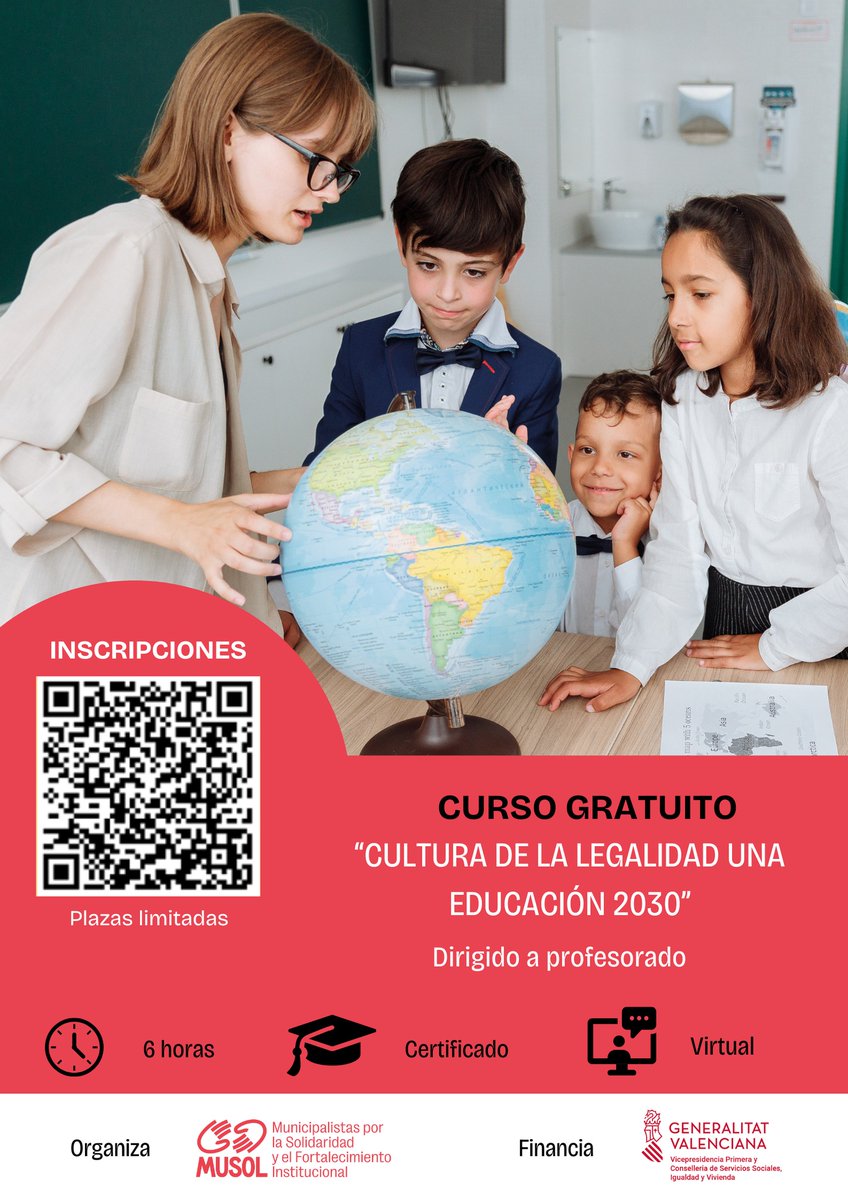 FMusol's tweet image. INSCRÍBITE en el curso gratuito 📚⚖️“Cultura de la Legalidad: una educación 2030”#E4J #ODS16  
Con financiación de @generlitat
Escanea el código QR o pincha en el link de inscripción en el siguiente enlace: forms.gle/8HioiwQmFfcTye…