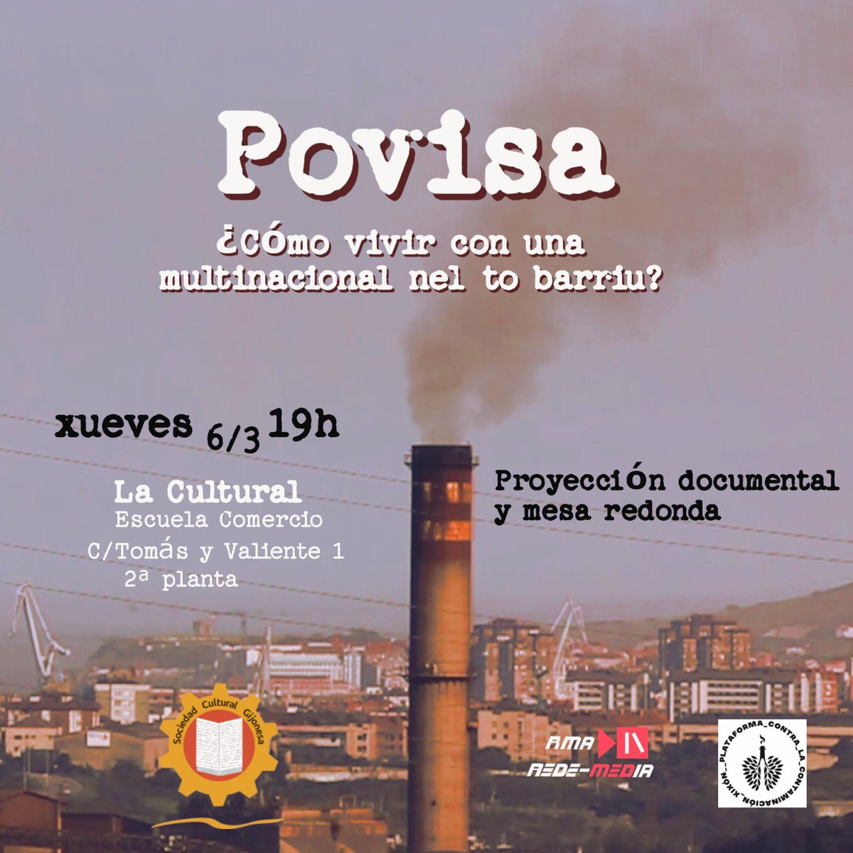 AirelimpioXixon's tweet photo. 📣 Nueva proyección de POVISA en #Xixón 👇
¡Imprescindible!
#contaminación https://t.co/Iqc6VQi73S