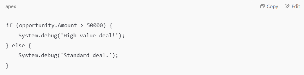 SandeepC77992's tweet photo. Basic If-Else in Apex
🔍Making decisions in Apex? Use if-else for conditional logic:

📖 More Apex logic tricks: 
👉https://t.co/Pt7aUkrpOt
#ApexProgramming #SalesforceTips https://t.co/xFORisU0qB