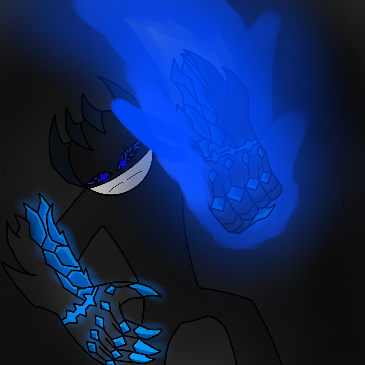 JJ demon armour arm was immune blue flame oni and JJ getting stronger but the eye become suffer to create blue oni flame while JJ half strong half suffer.