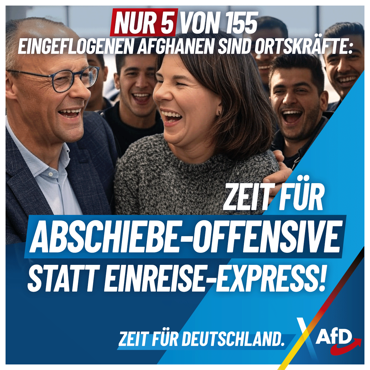 Nur 5 von 155 eingeflogenen Afghanen sind Ortskräfte: Zeit für Abschiebe-Offensive statt Einreise-Express!

Gegen drei Passagiere erstattete die Polizei nach der Landung Anzeigen wegen ungültiger Pässe. Nur die AfD stoppt Charter-Einreisen!

Mehr dazu:
afdkompakt.de/2025/02/26/nur…