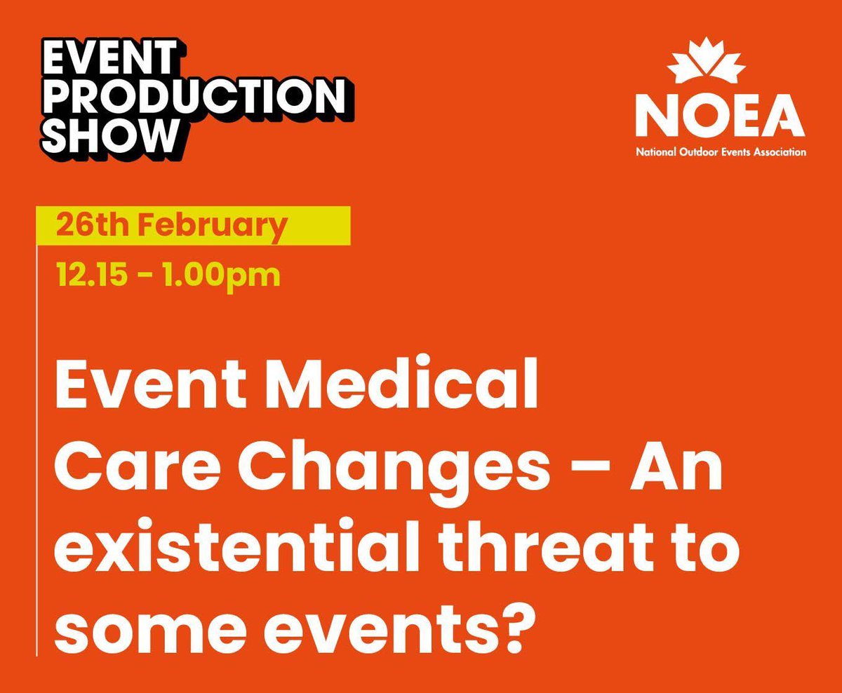⏳ Starting in 30 minutes! ⏳ "Event Medical Care Changes – An Existential Threat to Some Events?"

Upcoming regulations could reshape event medical care, bringing higher costs and major disruption. Don’t miss this crucial session! 

@the-event-production-show #NOEA