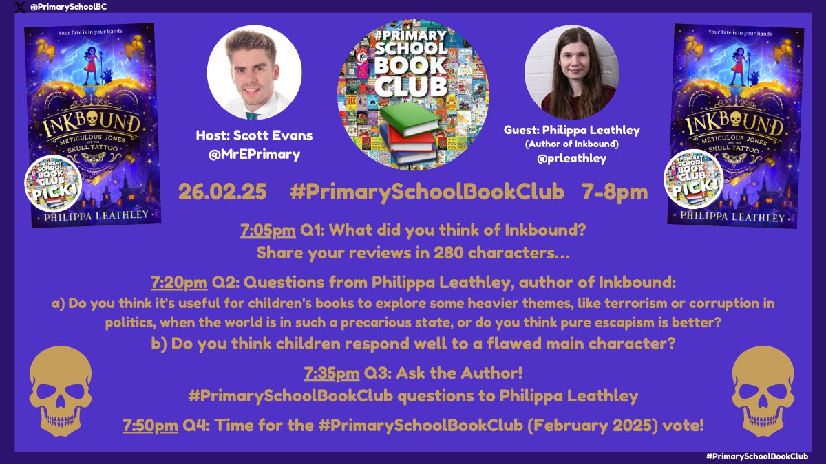 PrimarySchoolBC's tweet photo. ⏰3⃣1 minute until Question 3...
#⃣Be sure to use the #⃣ #PrimarySchoolBookClub📚 in your posts when answering questions so they can be seen by all!
#Inkbound💀
@prleathley
@HarperCollinsCh https://t.co/NsrJLx4gvc