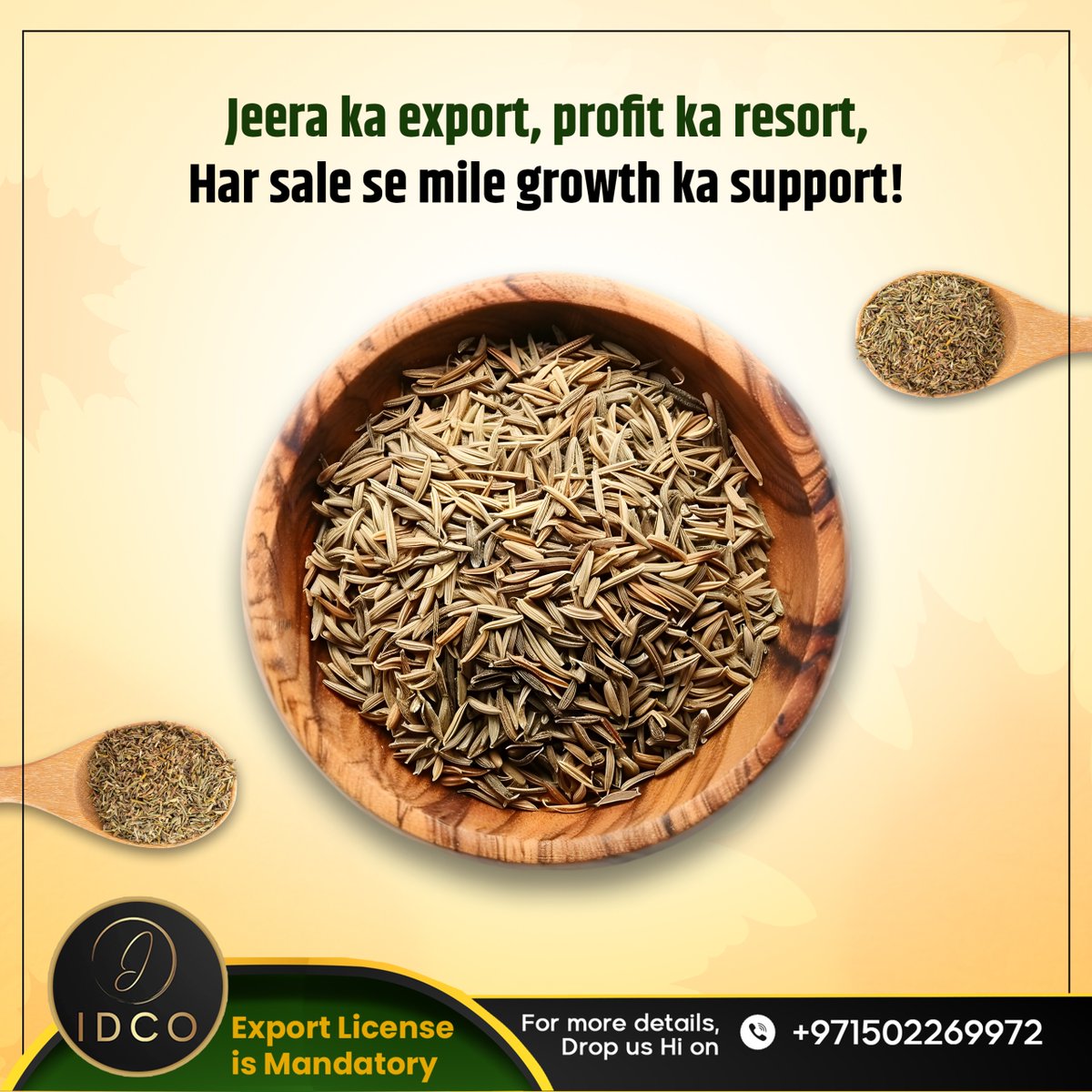 Spice up your profits with Jeera exports!

A perfect blend of growth, success, and global opportunities. 🌍✨

#JeeraExport #GlobalTrade #SpiceMarket #BusinessGrowth #ExportBusiness #ProfitableTrade #SpicesOfIndia #IDCO #QualityExport #InternationalMarkets