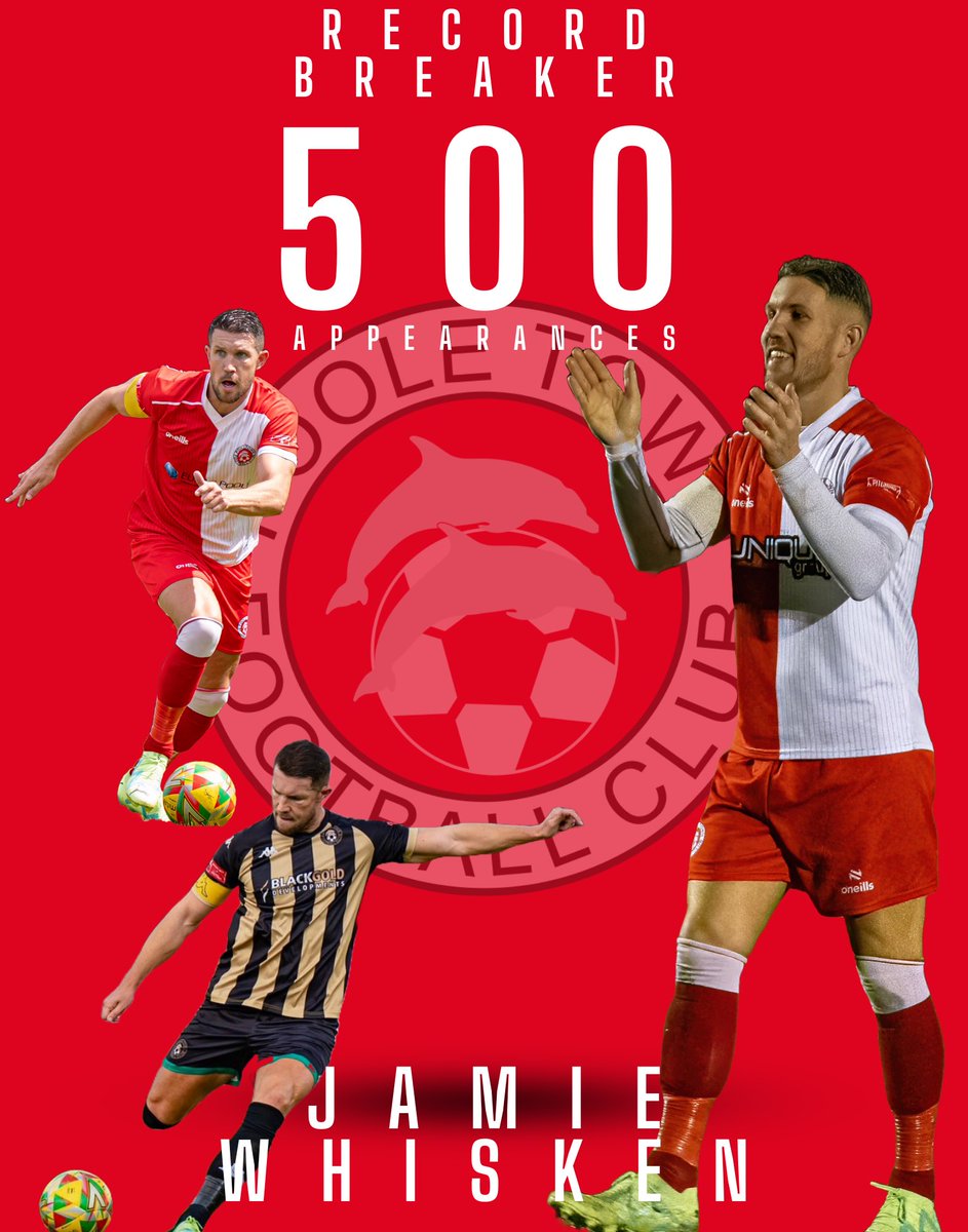 Poole Town FC 🐬 (@pooletownfc) on Twitter photo 5️⃣0️⃣0️⃣
Congratulations to <a href="/JaWhisk/">Jamie Whisken</a> for making his 500th appearance for Poole Town yesterday.
A truly incredible achievement!❤️🐬
Captain, Leader, Legend!
#COYD 5️⃣0️⃣0️⃣
Congratulations to <a href="/JaWhisk/">Jamie Whisken</a> for making his 500th appearance for Poole Town yesterday.
A truly incredible achievement!❤️🐬
Captain, Leader, Legend!
#COYD