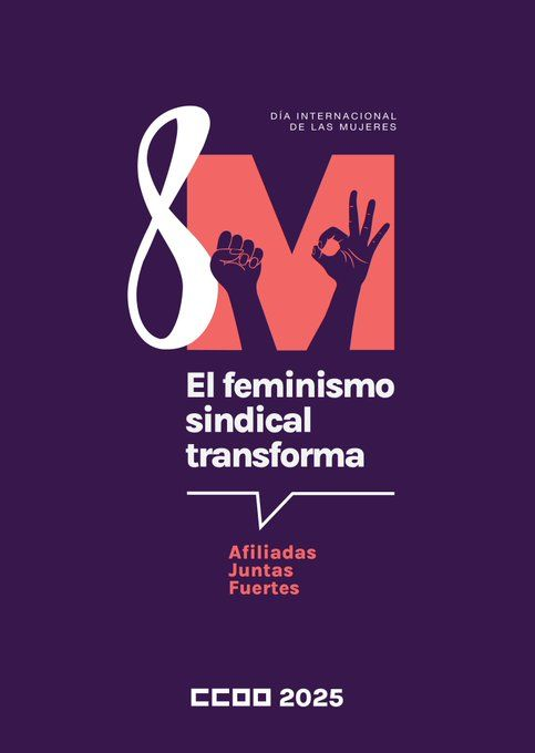 Comunica_FSCA's tweet photo. 🟣Este #8M #8M2025 @CCOO apostamos por el #FeminismoSindical porque👇
El feminismo sindical transforma ✊🏻💜
#Afiliadas #Juntas #Fuertes https://t.co/i9atEiyxwM
