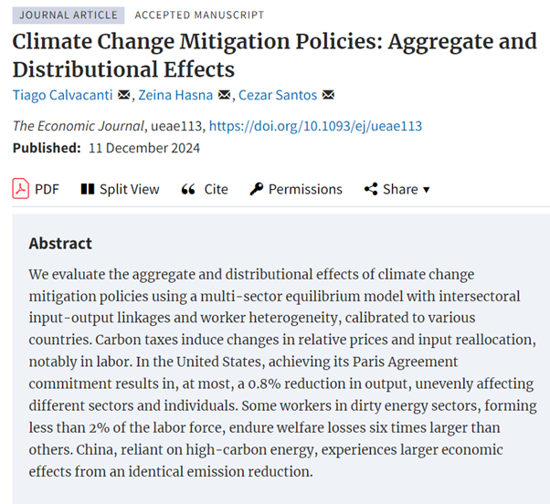 Forthcoming in EJ: ‘Climate Change Mitigation Policies: Aggregate and Distributional Effects’ by <a href="/TiagoCavalcan/">Tiago Cavalcanti</a> <a href="/HasnaZeina/">Zeina Hasna</a> <a href="/santoscezar82/">Cezar Santos</a> doi.org/10.1093/ej/uea… <a href="/RoyalEconSoc/">Royal Economic Society</a> <a href="/OxfordJournals/">Oxford Journals</a> #EconTwitter