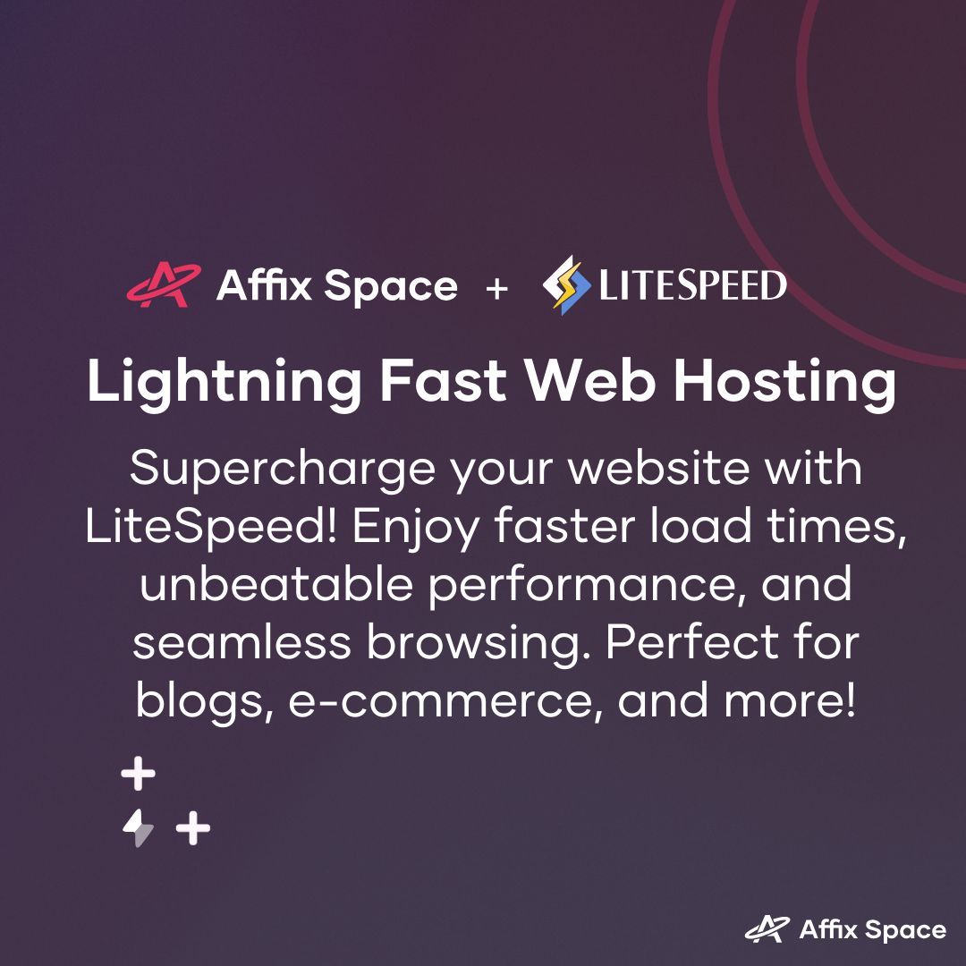 AffixSpace's tweet image. ⚡ Lightning-fast web hosting with LiteSpeed! Supercharge your website with faster load times, unbeatable performance, and smooth browsing. Perfect for blogs, e-commerce, and more! 🚀 #WebHosting #LiteSpeed #FastPerformance #FasterLoadTimes #Ecommerce #Blogging