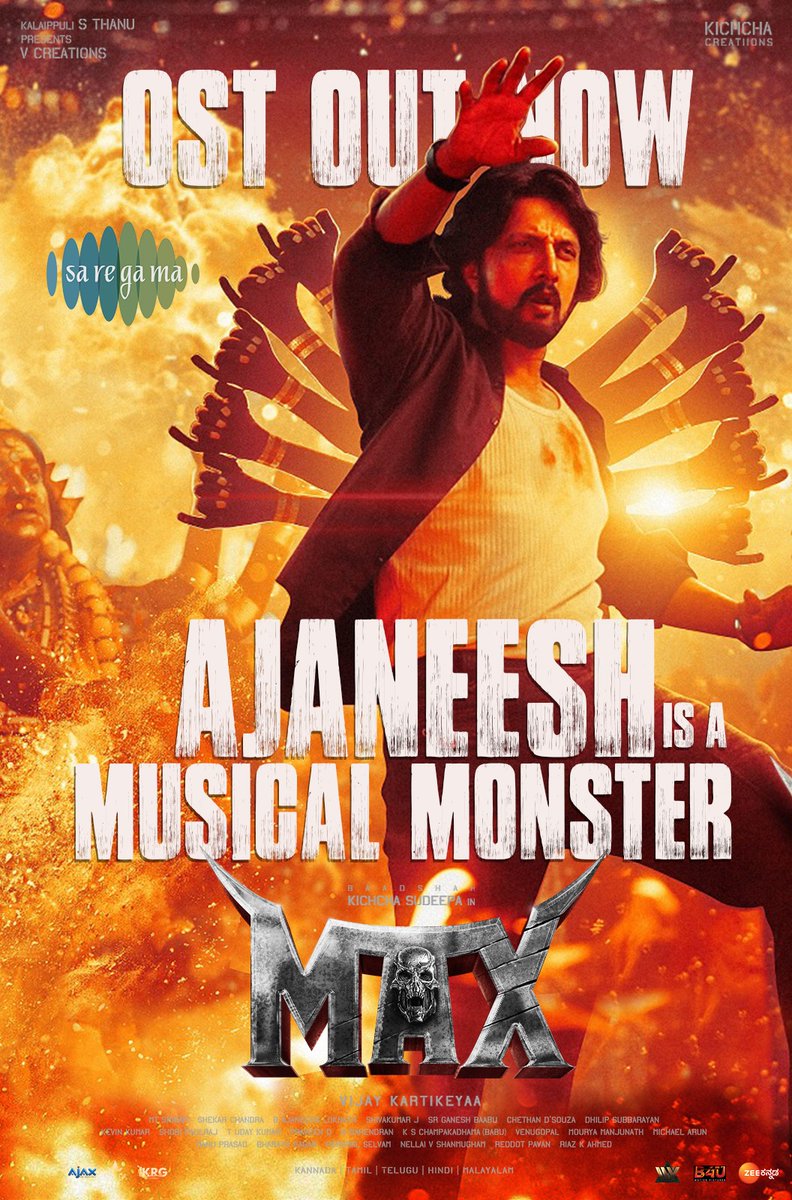 VIJAY Kartikeyaa (@vkartikeyaa) on Twitter photo MAXimum Energy Unlocked! #MaxTheMovie OST is Officially Out Now! 💥🎧
🔗youtu.be/UBQIU_OfRt4?si…
🎶 <a href="/AJANEESHB/">B AJANEESH LOKNATH</a>
'BAADSHAH' <a href="/KicchaSudeep/">Kichcha Sudeepa</a>
<a href="/theVcreations/">Kalaippuli S Thanu</a> <a href="/Kichchacreatiin/">Kichcha Creatiions</a> <a href="/saregamasouth/">Saregama South</a> #saregamakannada <a href="/ZeeKannada/">Zee Kannada</a> <a href="/Max_themovie/">MAX</a> <a href="/KRG_Connects/">KRG Connects</a> MAXimum Energy Unlocked! #MaxTheMovie OST is Officially Out Now! 💥🎧
🔗youtu.be/UBQIU_OfRt4?si…
🎶 <a href="/AJANEESHB/">B AJANEESH LOKNATH</a>
'BAADSHAH' <a href="/KicchaSudeep/">Kichcha Sudeepa</a>
<a href="/theVcreations/">Kalaippuli S Thanu</a> <a href="/Kichchacreatiin/">Kichcha Creatiions</a> <a href="/saregamasouth/">Saregama South</a> #saregamakannada <a href="/ZeeKannada/">Zee Kannada</a> <a href="/Max_themovie/">MAX</a> <a href="/KRG_Connects/">KRG Connects</a>