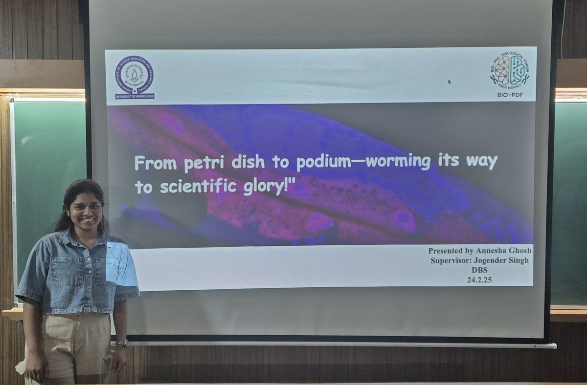 Biology-PDF IISERM (@pdfiisermohali) on Twitter photo With #Science_day around the corner we had a wonderful talk on the theme "Celebrating milestones in Science" by <a href="/AnneshaGhosh14/">Annesha</a> from <a href="/Jogender_Singh7/">Jogender Singh</a> lab.
She talked about her work and the elegant journey of C. elegans leading to the Nobel prizes! <a href="/IiserMohali/">IISER Mohali</a> <a href="/DBS_IISERM/">Dept. of Biological Sciences (DBS), IISER Mohali</a> With #Science_day around the corner we had a wonderful talk on the theme "Celebrating milestones in Science" by <a href="/AnneshaGhosh14/">Annesha</a> from <a href="/Jogender_Singh7/">Jogender Singh</a> lab.
She talked about her work and the elegant journey of C. elegans leading to the Nobel prizes! <a href="/IiserMohali/">IISER Mohali</a> <a href="/DBS_IISERM/">Dept. of Biological Sciences (DBS), IISER Mohali</a>