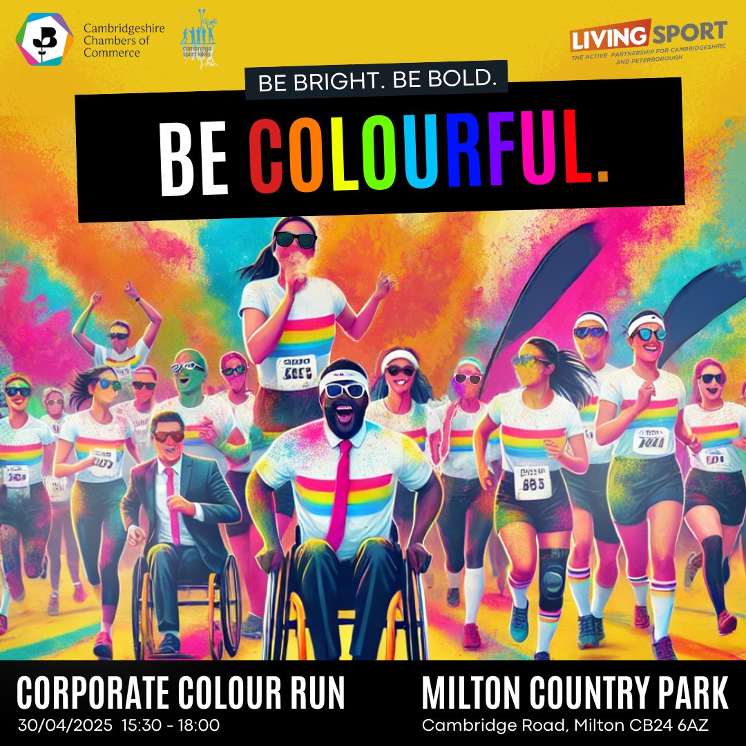 BE BRIGHT. BE BOLD. BE COLOURFUL!🎨

JOIN THE CORPORATE COLOUR RUN!

Milton Country Park, Cambridge📍
Wednesday, 30th April 2025 | 3:30 PM – 6:00 PM📅
£50 per person + VAT 

REGISTER NOW🔗loom.ly/oDnIhb4

#ColourRun
