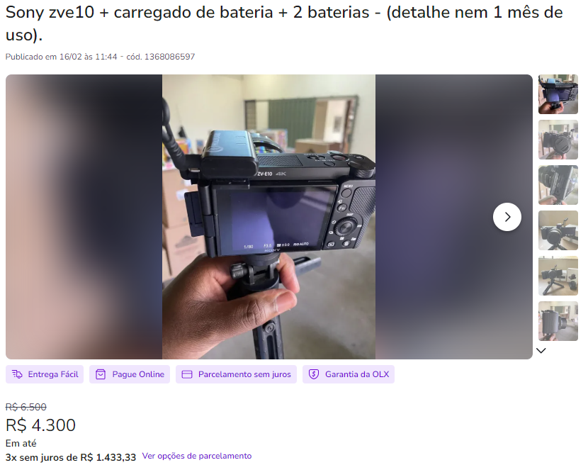 lorcanblacktn's tweet photo. anuncio mais "em conta" que achei pq o cara tá vendendo com a lente do kit https://t.co/oaKdV83DWe