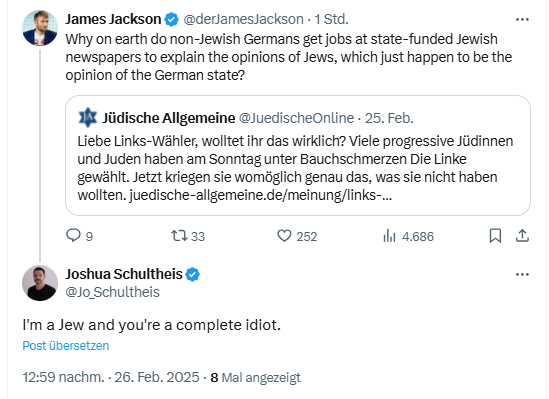 Joshua Schultheis (@jo_schultheis) on Twitter photo Kleiner Reminder, dass <a href="/derJamesJackson/">James Jackson</a> kein Journalist ist, sondern eine Fake-News-Schleuder. Kleiner Reminder, dass <a href="/derJamesJackson/">James Jackson</a> kein Journalist ist, sondern eine Fake-News-Schleuder.