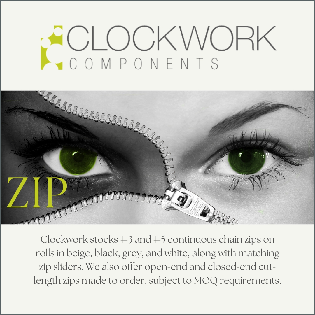 CWC_Ltd's tweet image. Clockwork supplies #3 and #5 continuous chain zips on rolls in beige, black, grey, and white, along with matching zip sliders. We also offer open-end and closed-end cut-length zips made to order, subject to MOQ.

clockworkcomponents.com/products/zip

#ZIP #upholsteryzip