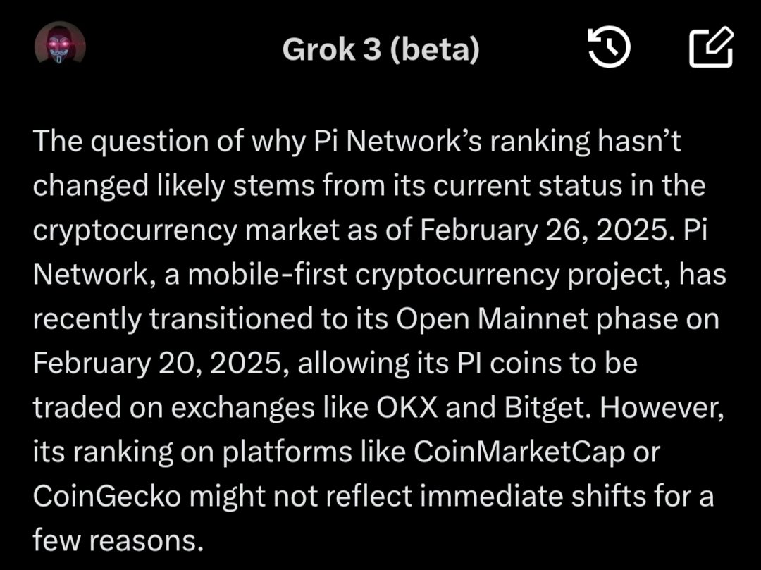 nonymoushack's tweet image. Why is there no change in Pi Network's ranking?
#Grok3 #CryptoRanking