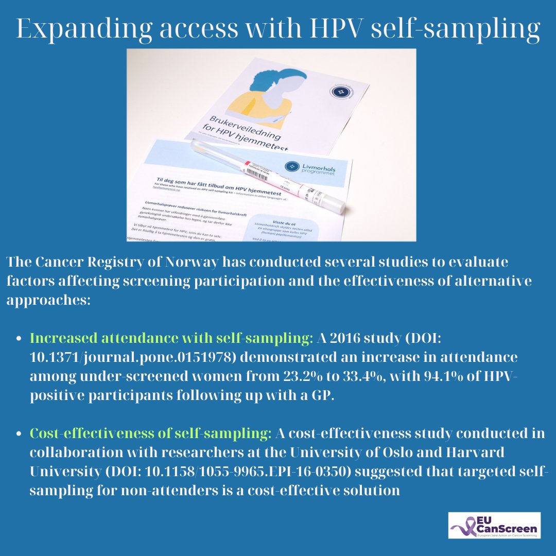 eucanscreen's tweet image. CervicalScreen Norway 🇳🇴
How CervicalScreen Norway works?
Expanding access with HPV self-sampling
#EU#EuropeanCommission #EU4Health #BeatCancer #HealthEquity #EUCanScreen🇪🇺 #CervicalScreen#Norway🇳🇴