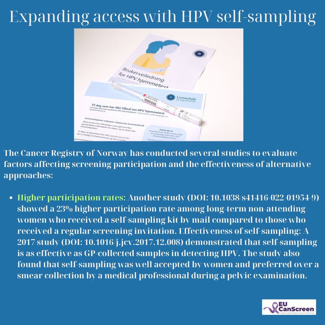 eucanscreen's tweet image. CervicalScreen Norway 🇳🇴
How CervicalScreen Norway works?
Expanding access with HPV self-sampling
#EU#EuropeanCommission #EU4Health #BeatCancer #HealthEquity #EUCanScreen🇪🇺 #CervicalScreen#Norway🇳🇴