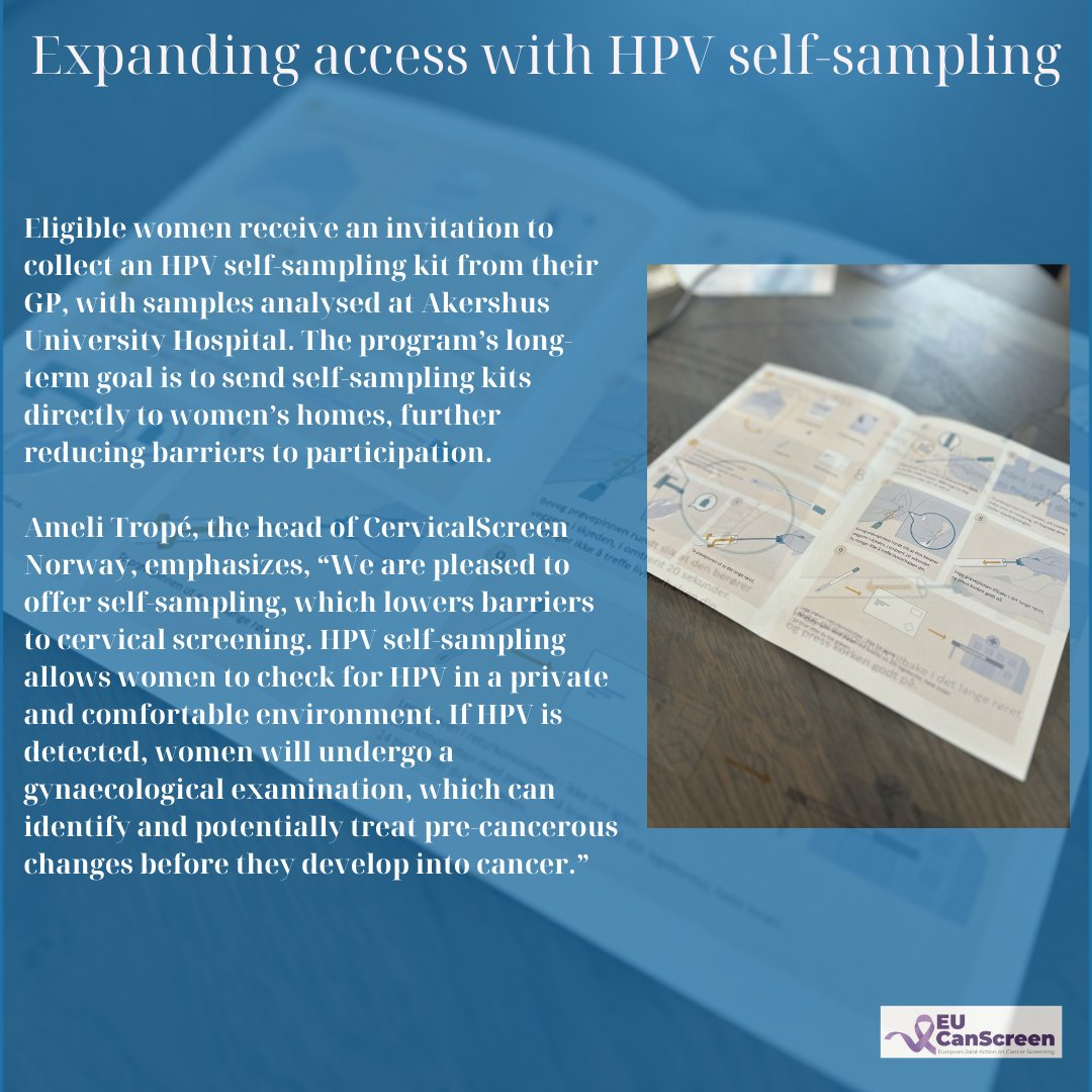 eucanscreen's tweet image. CervicalScreen Norway 🇳🇴
How CervicalScreen Norway works?
Expanding access with HPV self-sampling
#EU#EuropeanCommission #EU4Health #BeatCancer #HealthEquity #EUCanScreen🇪🇺 #CervicalScreen#Norway🇳🇴